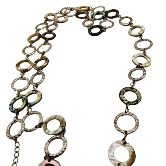 Long Lia Sophia Abalone and Silver-tone Loop Chain Necklace - Picture 2 of 15